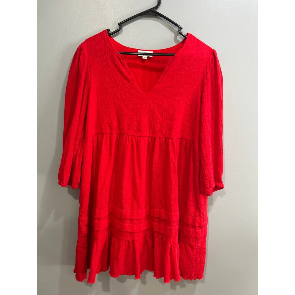 With Love P. Cill Red Gauze Babydoll Mini Dress V-Neck Tiered Ruffle Small